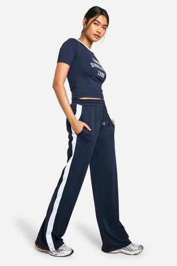 Tricot Side Stripe Straight Leg Jogger navy