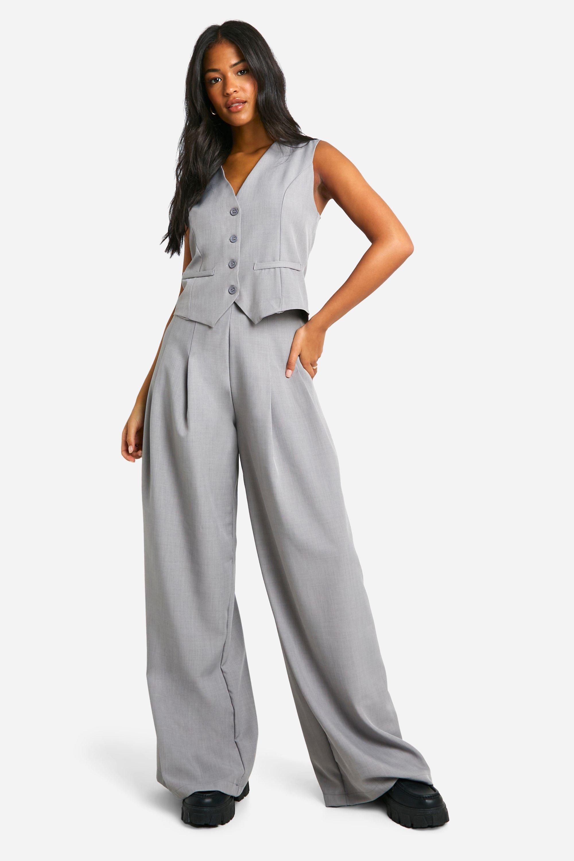 Grey Tall Pleat Detail Wide Leg Trouser