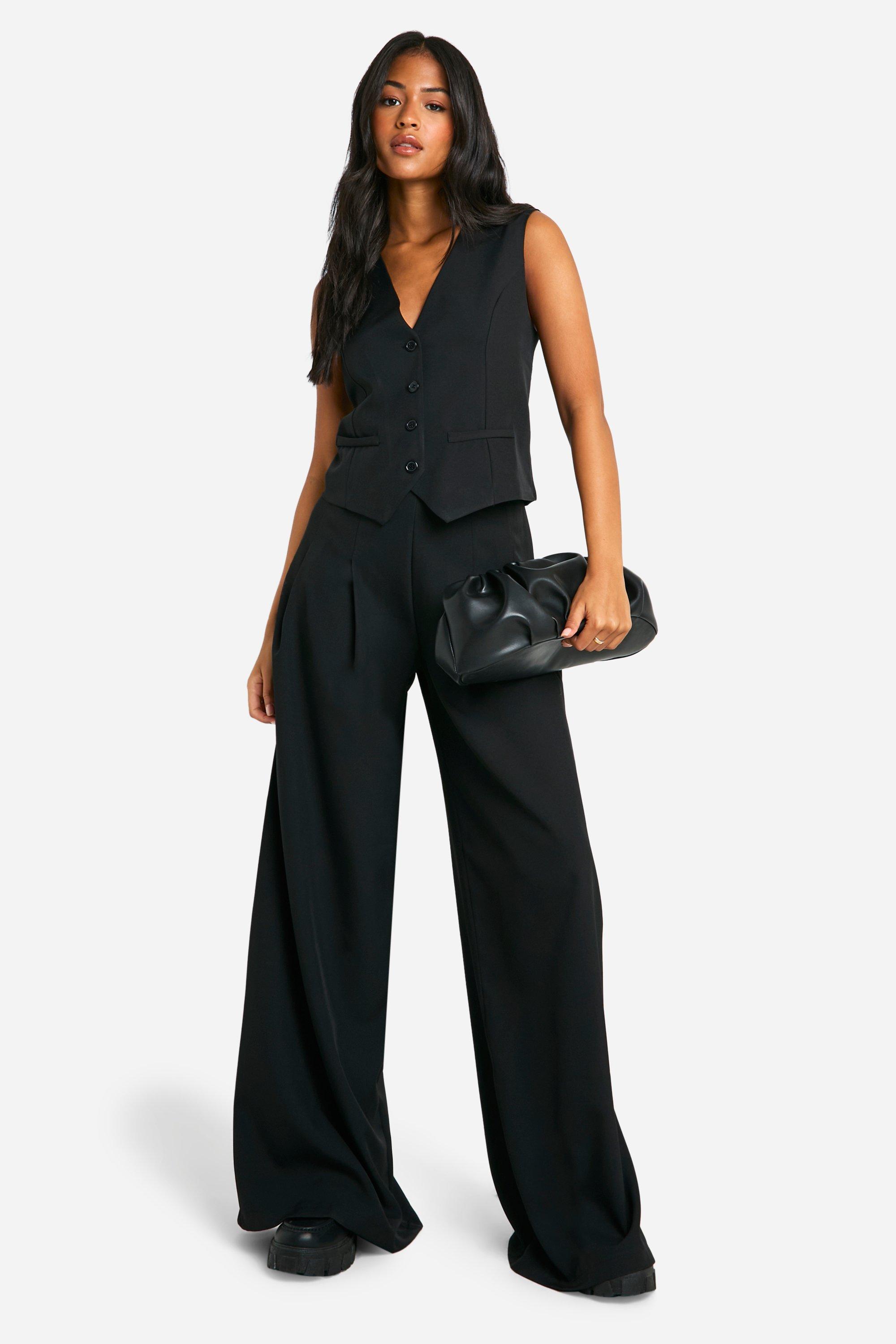 Black Tall Pleat Detail Wide Leg Trouser