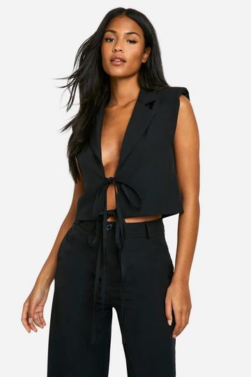 Tall Tie Detail Cropped Vest black