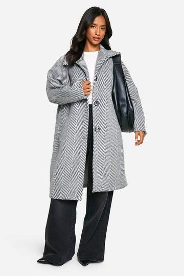 Petite Herringbone Check Longline Wool Look Coat black_ecru