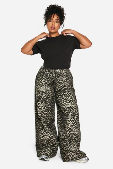 Plus Extreme Wide Leg Luipaardprint Jeans leopard