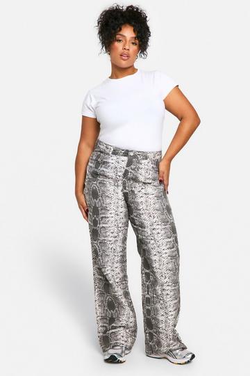 Plus Slangenprint Wide Leg Jeans snake