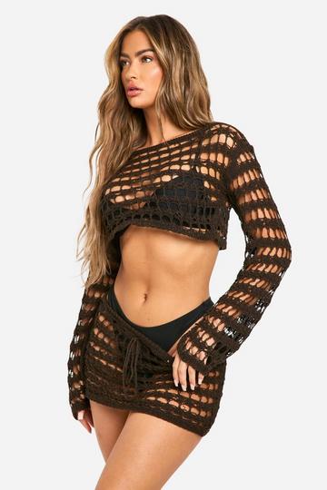 Crochet Knit Beach Mini Skirt chocolate