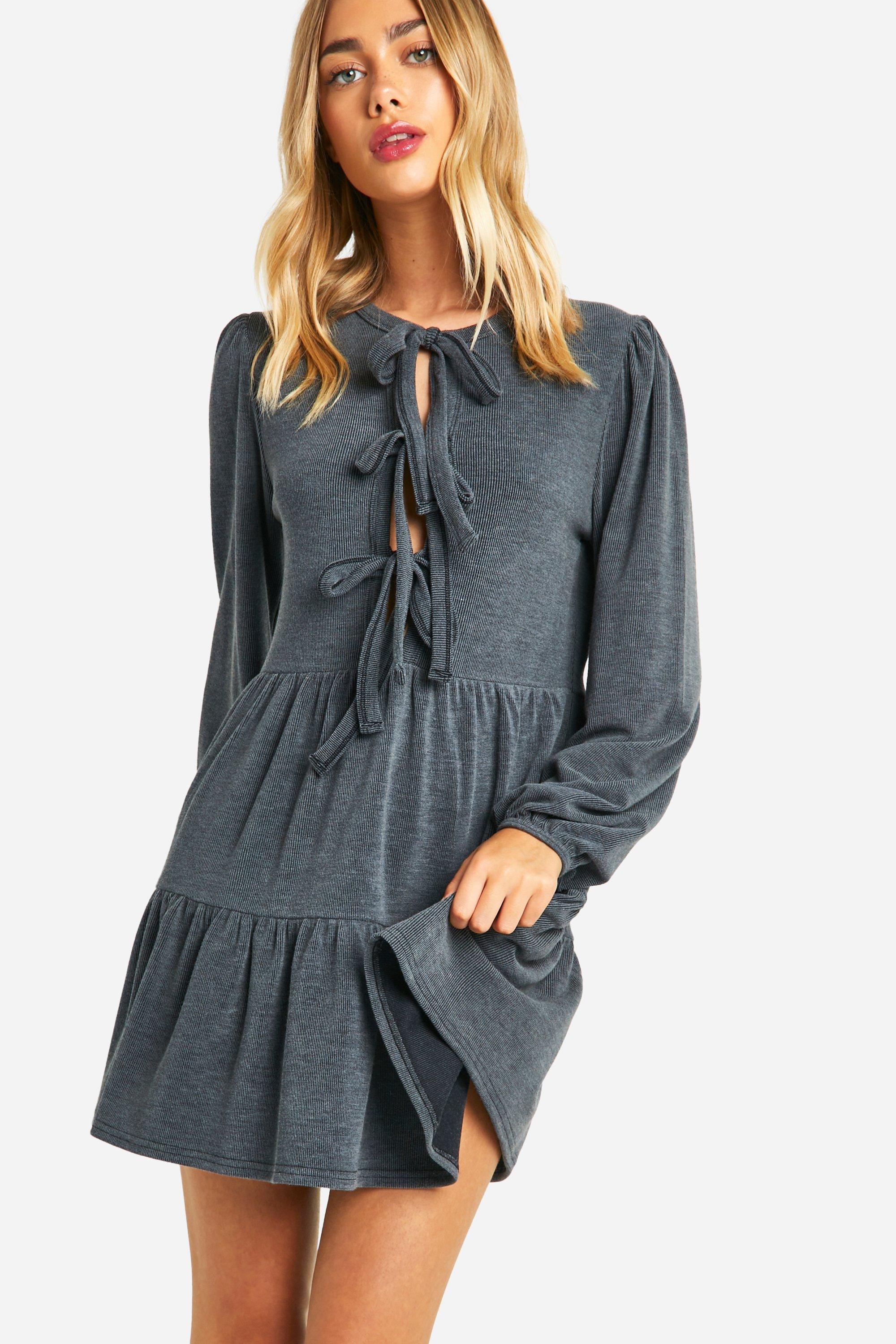 Boohoo tie front dress sales
