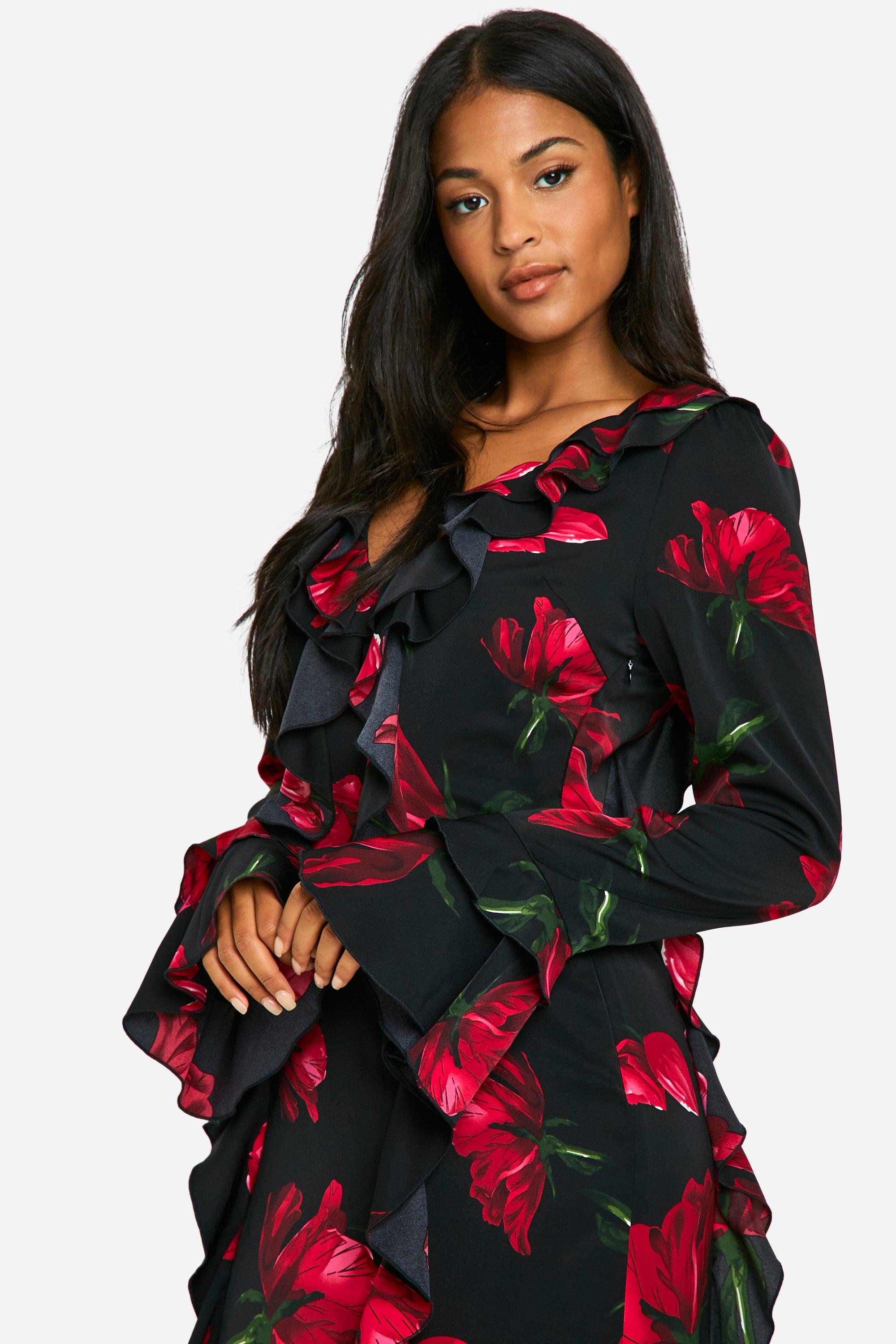 Tall Floral Ruffle Chiffon Maxi Dress boohoo UK