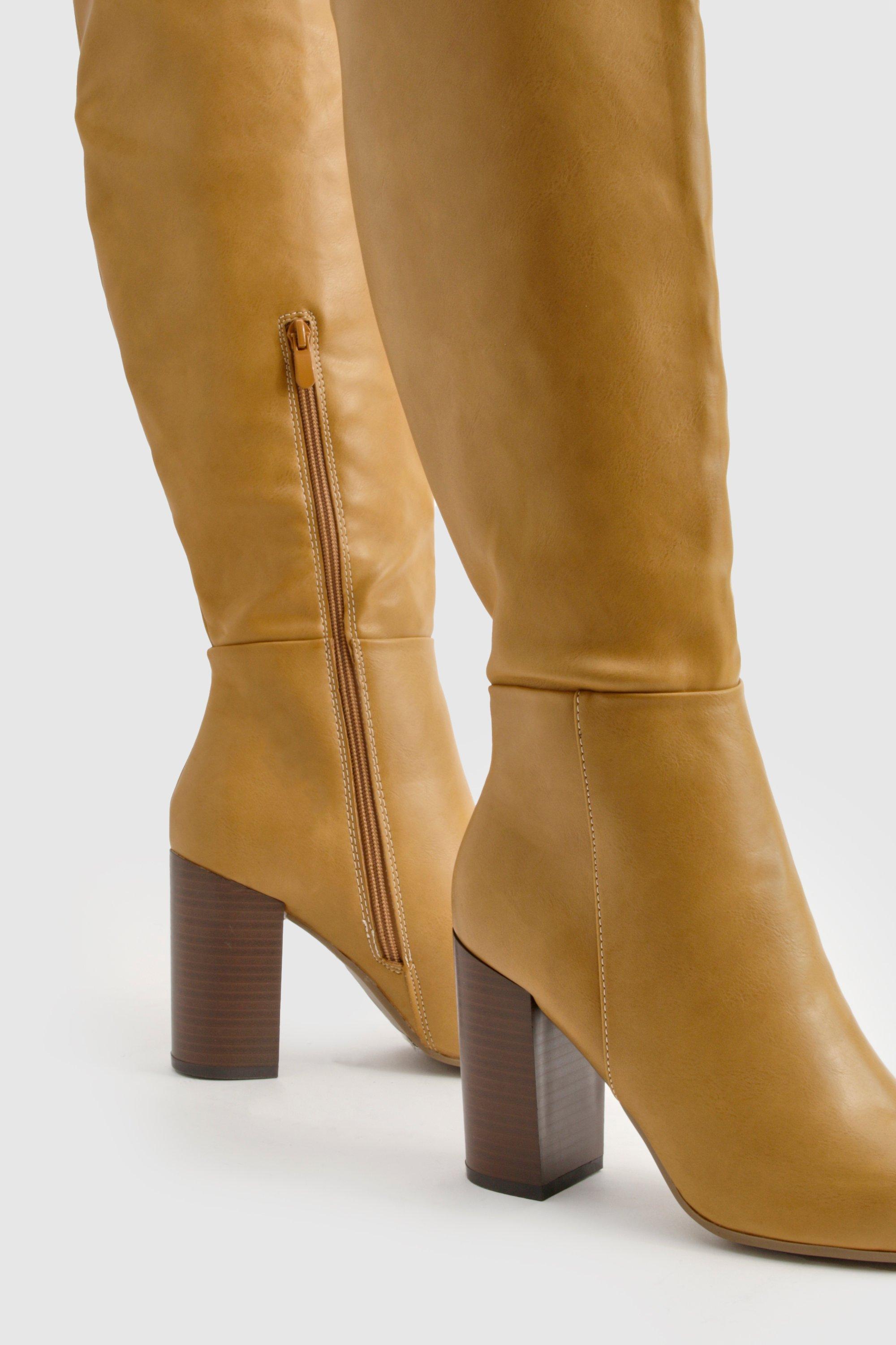 Knee High Pointed Toe Stacked Heeled Boot boohoo UK