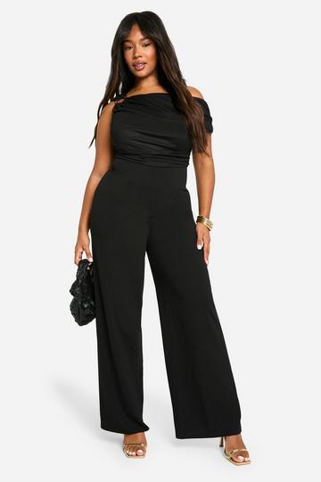 Plus Mesh Trim Detail Asymmetric Wide Leg Jumpsuit black