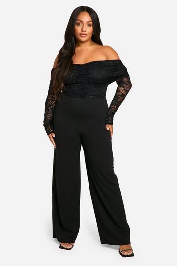 Plus Lace Off Shoulder Wide Leg Jumpsuit black