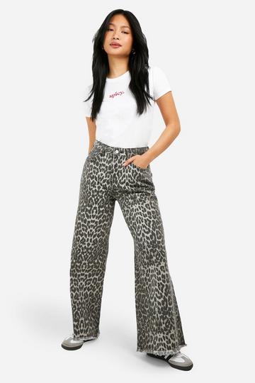 Petite Luipaardprint Jeans Met Rechte Pijpen leopard