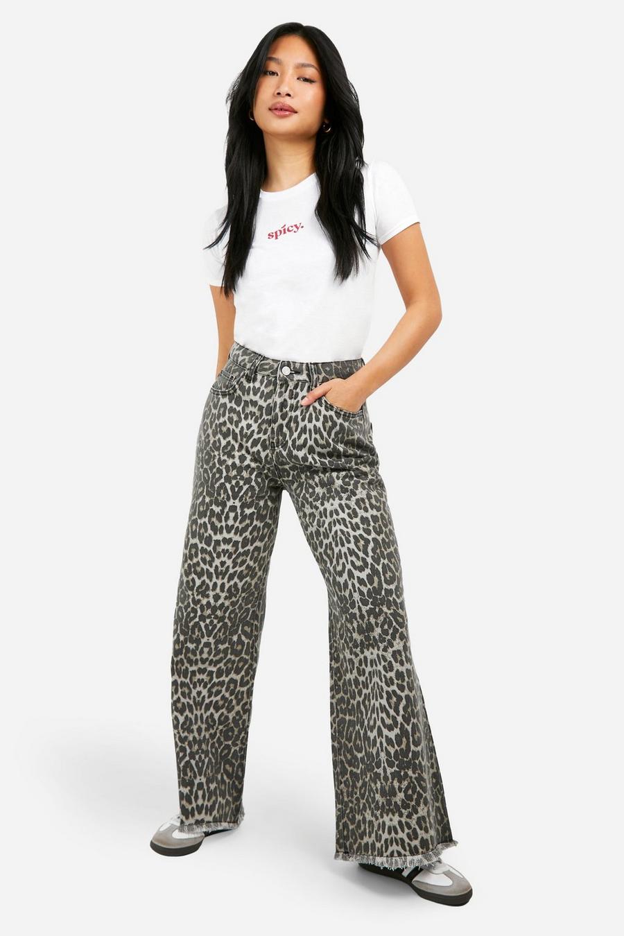 Petite Leopard Straight Leg Jean | boohoo USA Petite Leopard Straight Leg Jean | boohoo USA