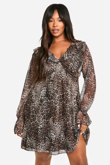 Multi Plus Leopard Ruffle Smock Dress