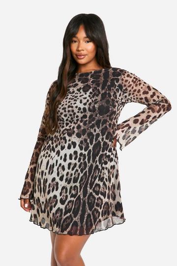 Plus Loshangende Mesh Luipaardprint Jurk Met Laag Uitgesneden Rug leopard