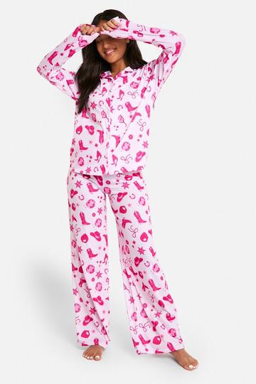 Petite Cowgirl Print Pajama Set pink