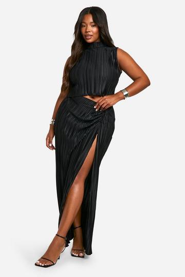 Black Plus Plisse Top & Ruched Maxi Skirt Two-Piece