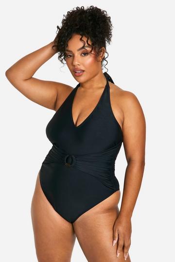 Plus O Ring Detail Tummy Control Swimsuit black