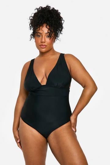 Plus Tummy Control Plunge Swimsuit black