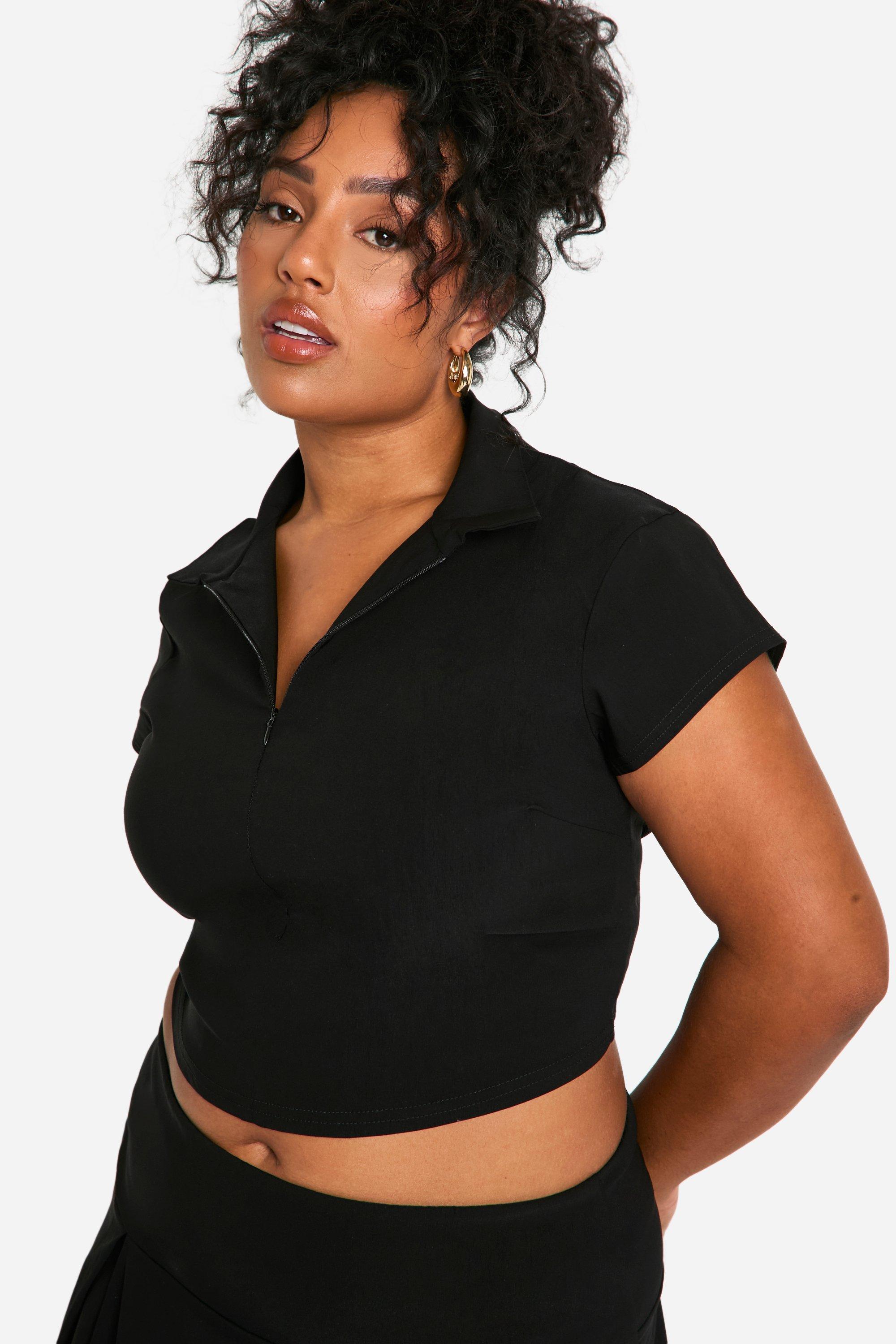 Plus Bengaline Collared Zip Up Top And Pleated Skirt Set