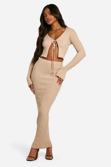 Rib Detail Knitted Maxi Skirt camel