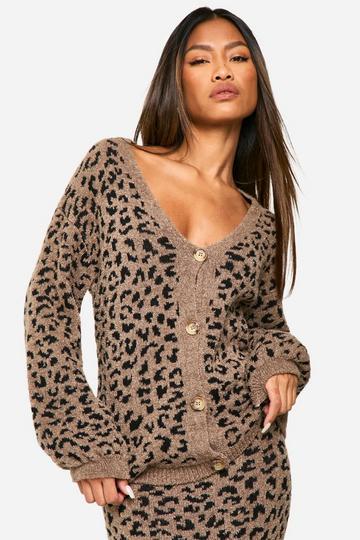 Leopard Boucle Knitted Cardigan leopard