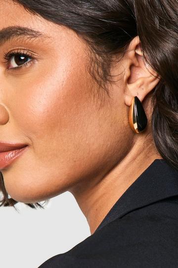 Oversized Black Contrast Teardrop Earrings gold