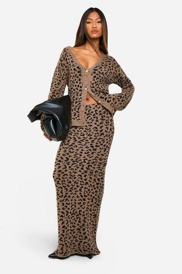 Leopard Boucle Knitted Maxi Skirt leopard