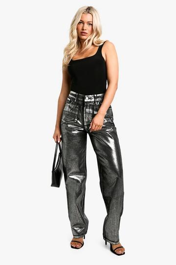 Silver Metallic Coated Straight Leg Jean