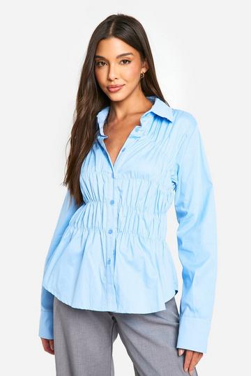 Oversized Ruched Waist Shirt blue