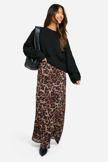 Chiffon Luipaardprint Maxi Rok brown