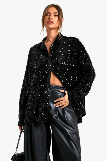 Velvet Sequin Oversized Shirt black