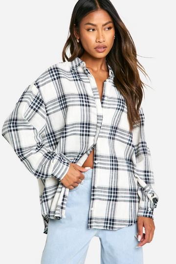 Oversized Brushed Checked Shirt ivory