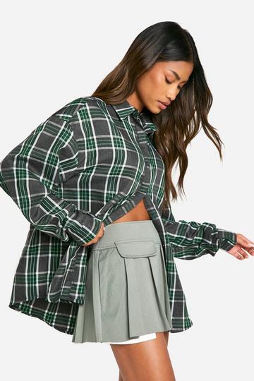 Green Oversized Brushed Checked Shirt