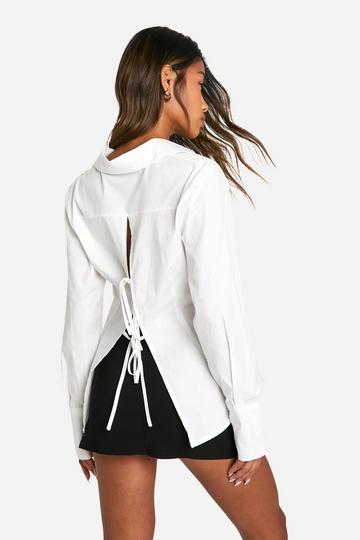 White Tie Back Deep Cuff Poplin Shirt