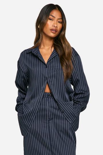 Oversized Blouse Met Krijtstrepen navy