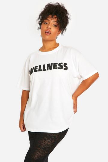 Plus Wellness Slogan Oversized Printed T-Shirt white