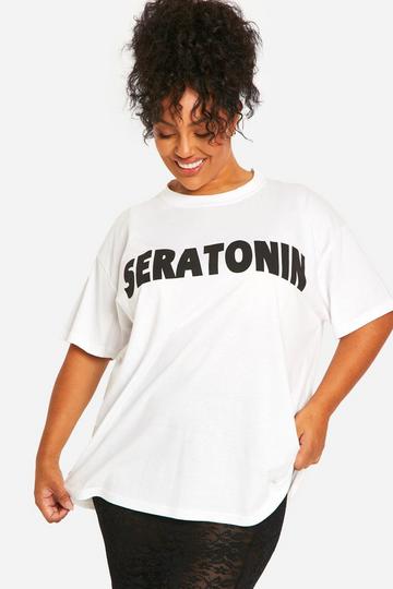 PLUS SERATONIN SLOGAN OVERSIZED PRINTED T-SHIRT white