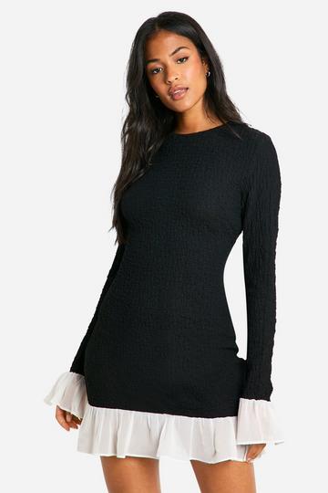 Tall Shirred Contrast Mini Dress black