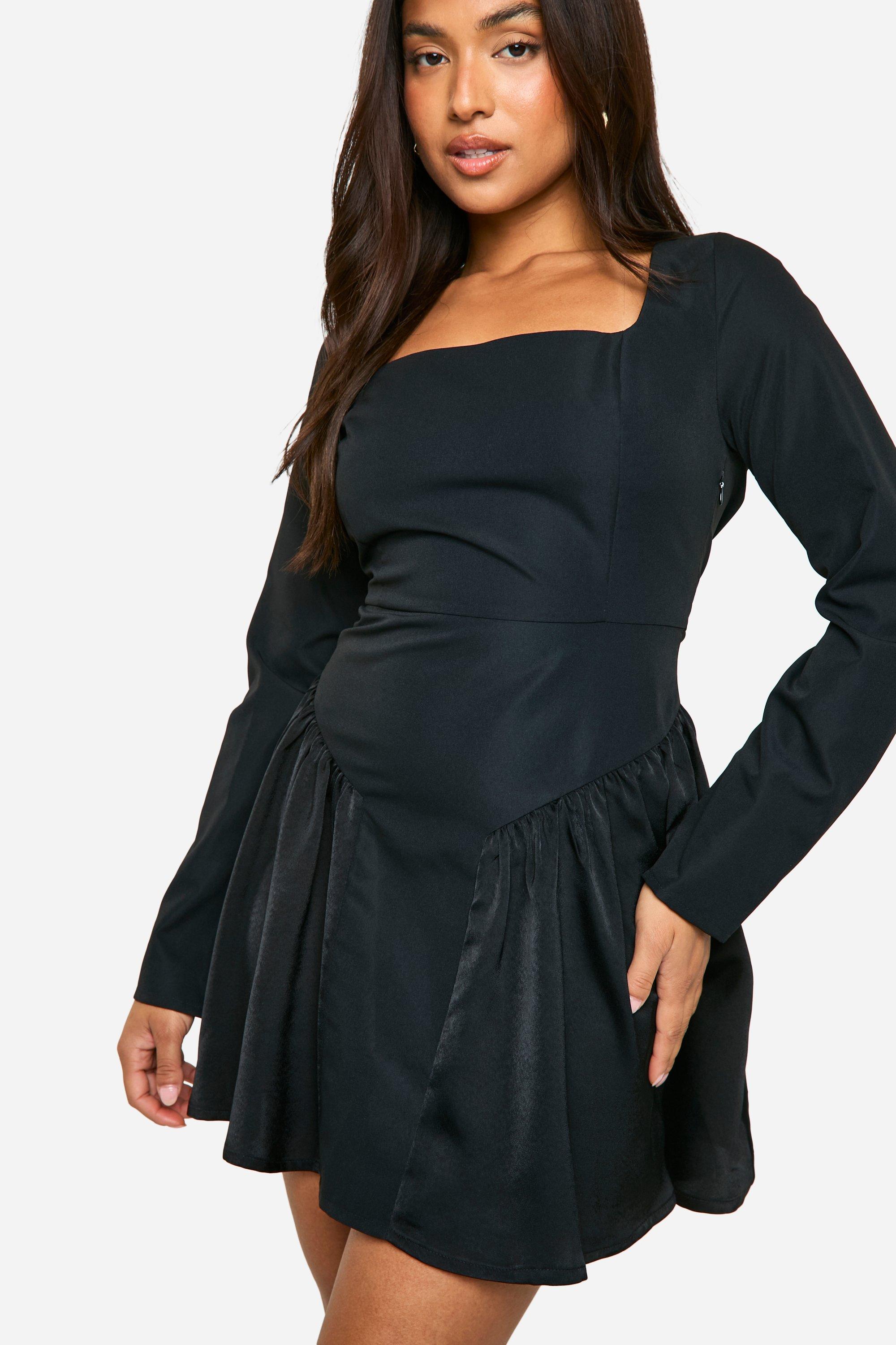 Petite Square Neck Drop Waist Skater Dress