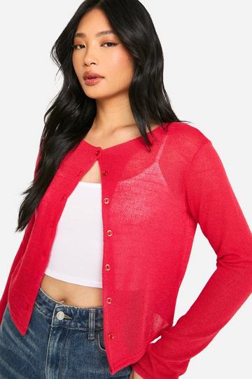 Petite High Neck Cardigan red