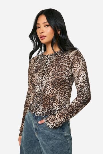 Petite Leopard High Neck Cardigan natural