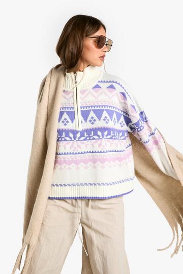 Christmas Fairisle Zip Up Knitted Jumper blue