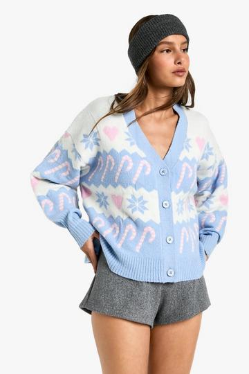 Gebreide Hartjes Kerst Cardigan blue