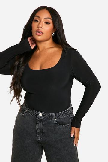 Plus Double Layer Slinky Scoop Bodysuit black