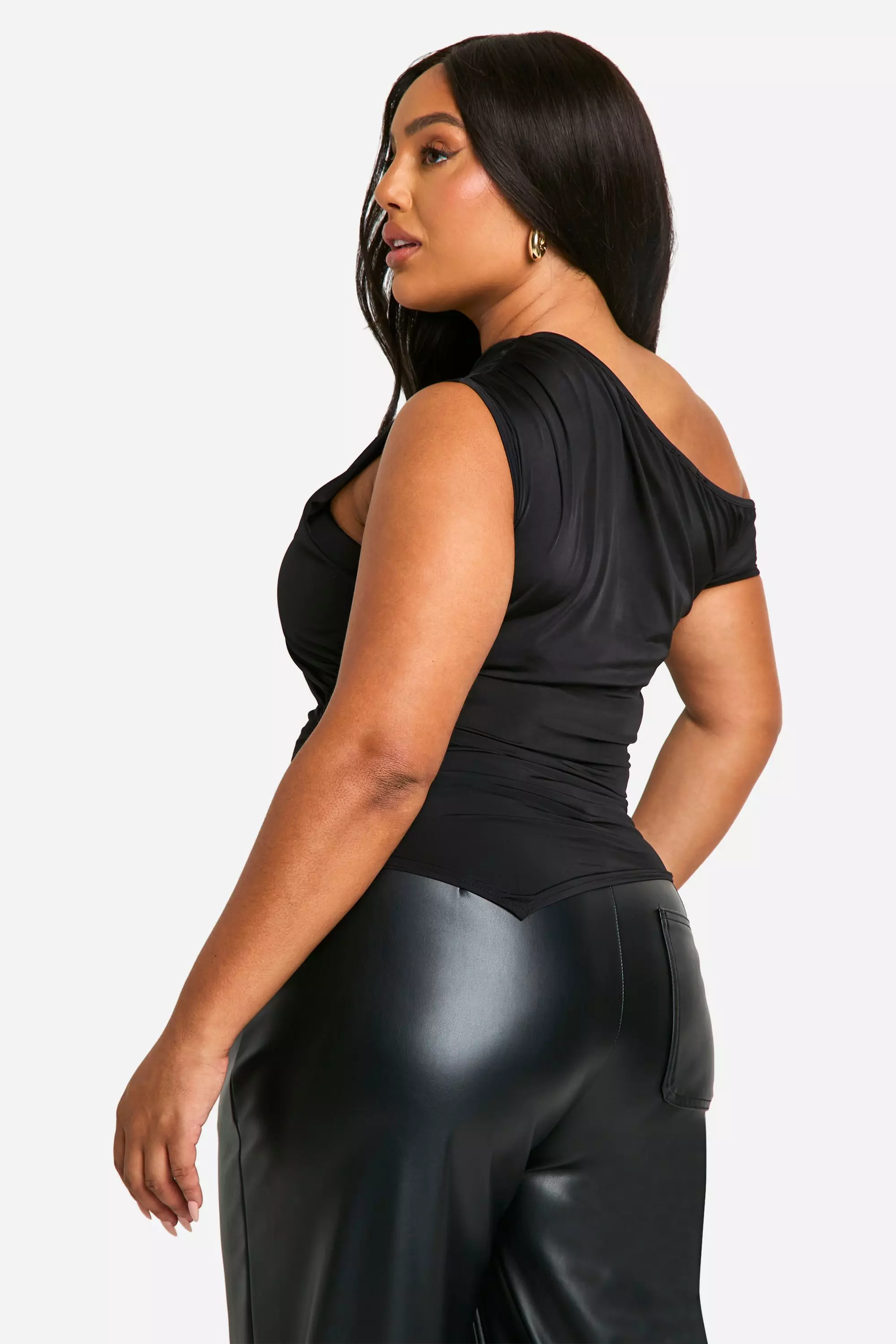 Black Plus Double Slinky Asymmetric Neckline Pointed Hem Top alternative image