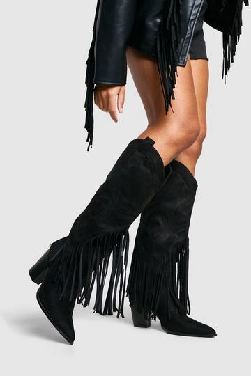 Western Style Tassel Detail Cowboy Boots black