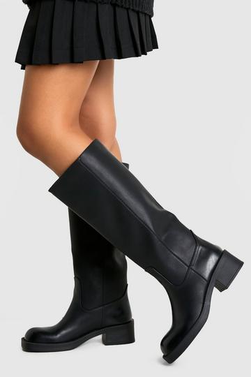 Vintage Look Burnished Toe Column Knee High Boot black