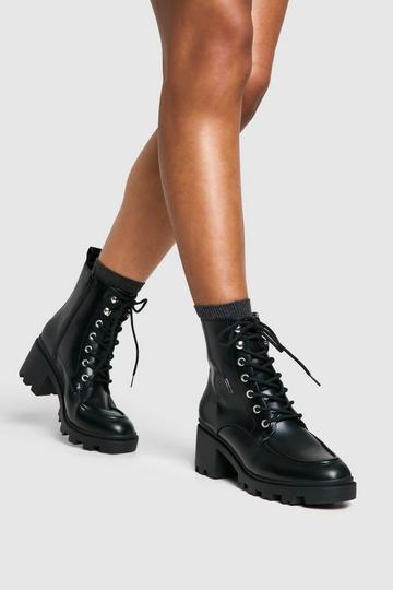 Lace Up Heel Hiker Boot black