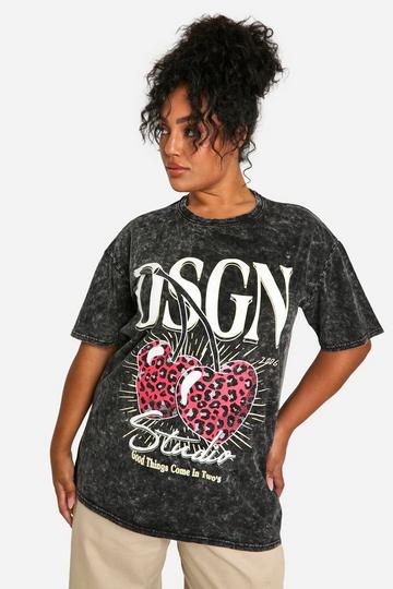 Plus DSGN Leopard Cherry Washed T-shirt black