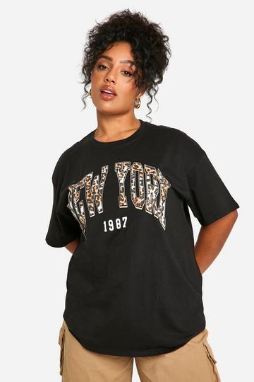 Plus Leopard New York Oversized T-Shirt black