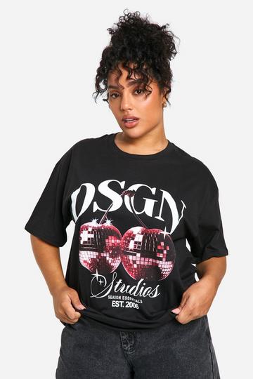 Plus DSGN Cherry Disco Ball Oversized T-Shirt black